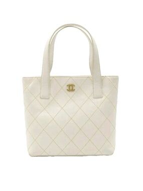 🔥 🔥100% Authentic Chanel Bag CC Logo Wild Stitch Tote White Leather Vintage🔥🔥